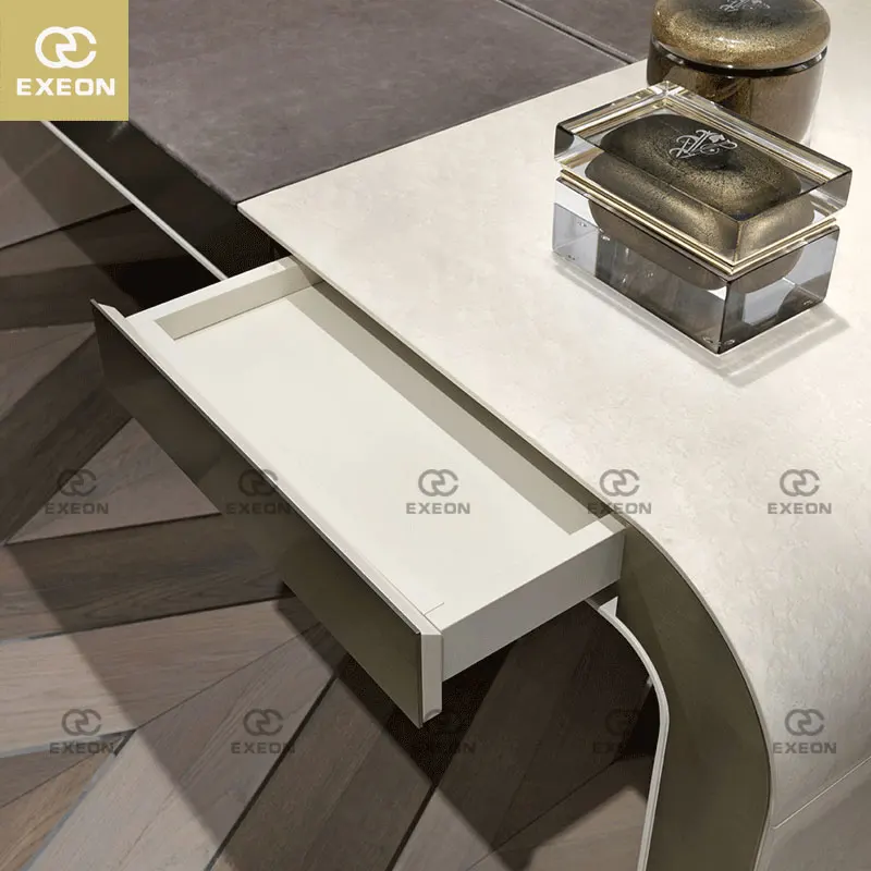 Modern Design Luxury Wooden European Home Office Desk Gold Stainless Steel Microfiber Leather Modern Design Study Desk