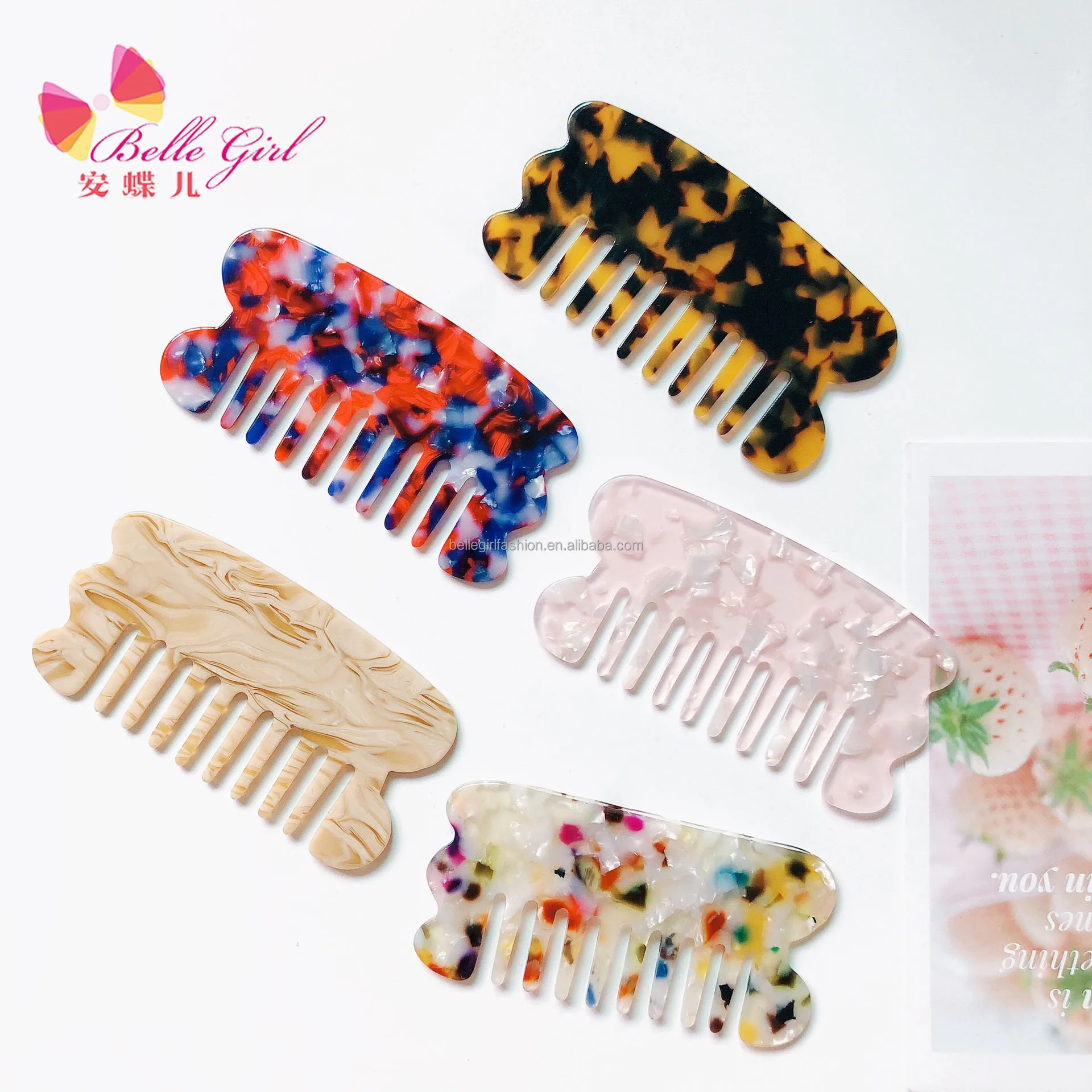 BELLEGIRL 2021 wholesale natural eco friendly cellulose acetate hair comb anti static functional hair accessories comb massage