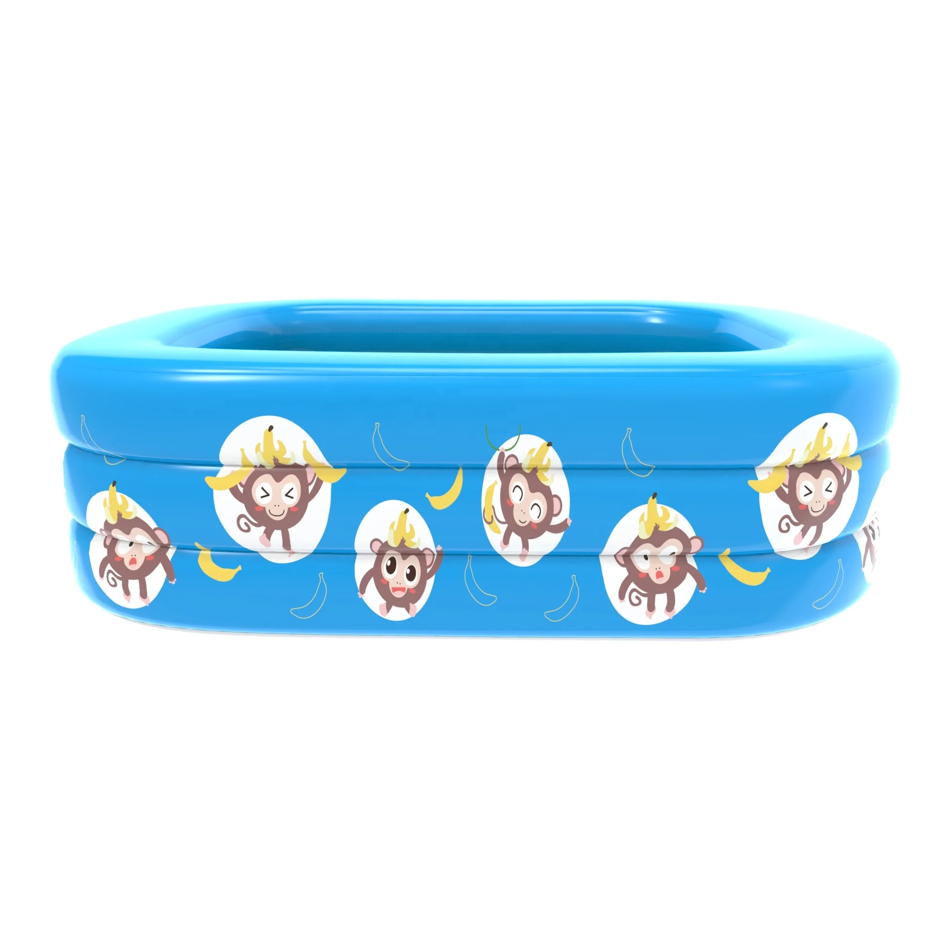 POOLUCKY Blue Color Banana Monkey Pattern Kids Rectangle 120x90x55cm Inflatable Swimming Pool