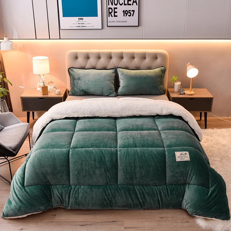 2022 solid color new winter down quilted soft warm double bed comforter flannel quilt