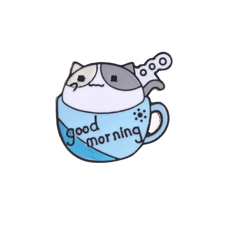 New arrival wholesale soft lapel pins custom coffee cup cat enamel pin set