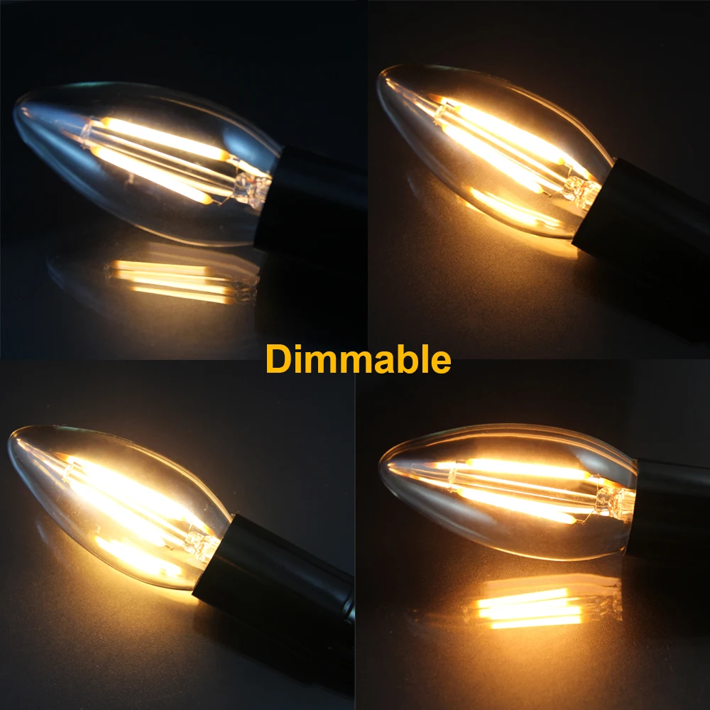 
E12/E14 AC 110V 120V 60Hz Dimmable LED Edison Filament Candle Light Bulb 2W 4W 6W Replace 20w 40w 60W Incandescent Lamp Lighting 