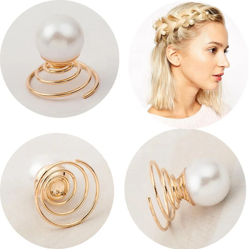Lovely Fancy Pearls Metal Gold Star Swirl Spring Hairpin Hair Clips for Women Girls Hair Grips