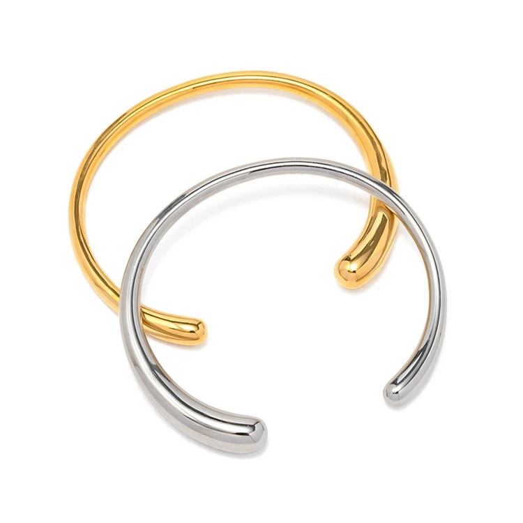Minimalist open adjustable bangle bracelet stainless steel 18k gold plated bangle wholesale