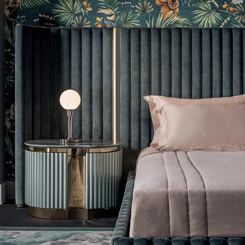 Modern Minimalist Leather Bed for Master Bedroom Genuine Leather Revolving Feature Light Luxury Internet Famous Bedroom Set