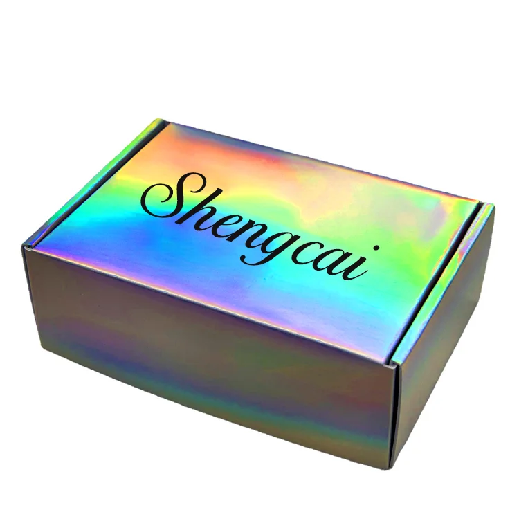 Luxury Custom Logo Printing Rainbow Neon Iridescent Mailing Boxes Holographic cosmetic Shipping Packaging Box