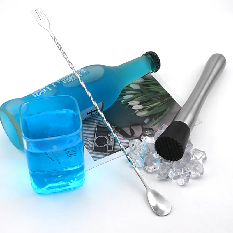 Amazon Hot Selling Stainless Steel Customize Long Bar Spoon Cocktail Muddler Energy Bar Tools
