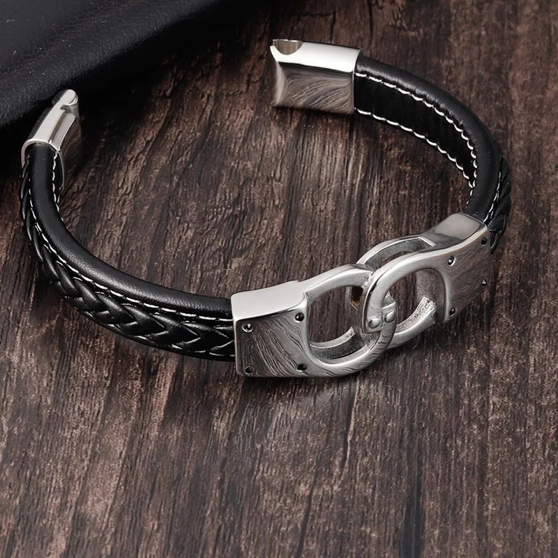 Классический мужской кожаный плетеный браслет из титановой стали в европейском и американском стиле оптовая продажа
