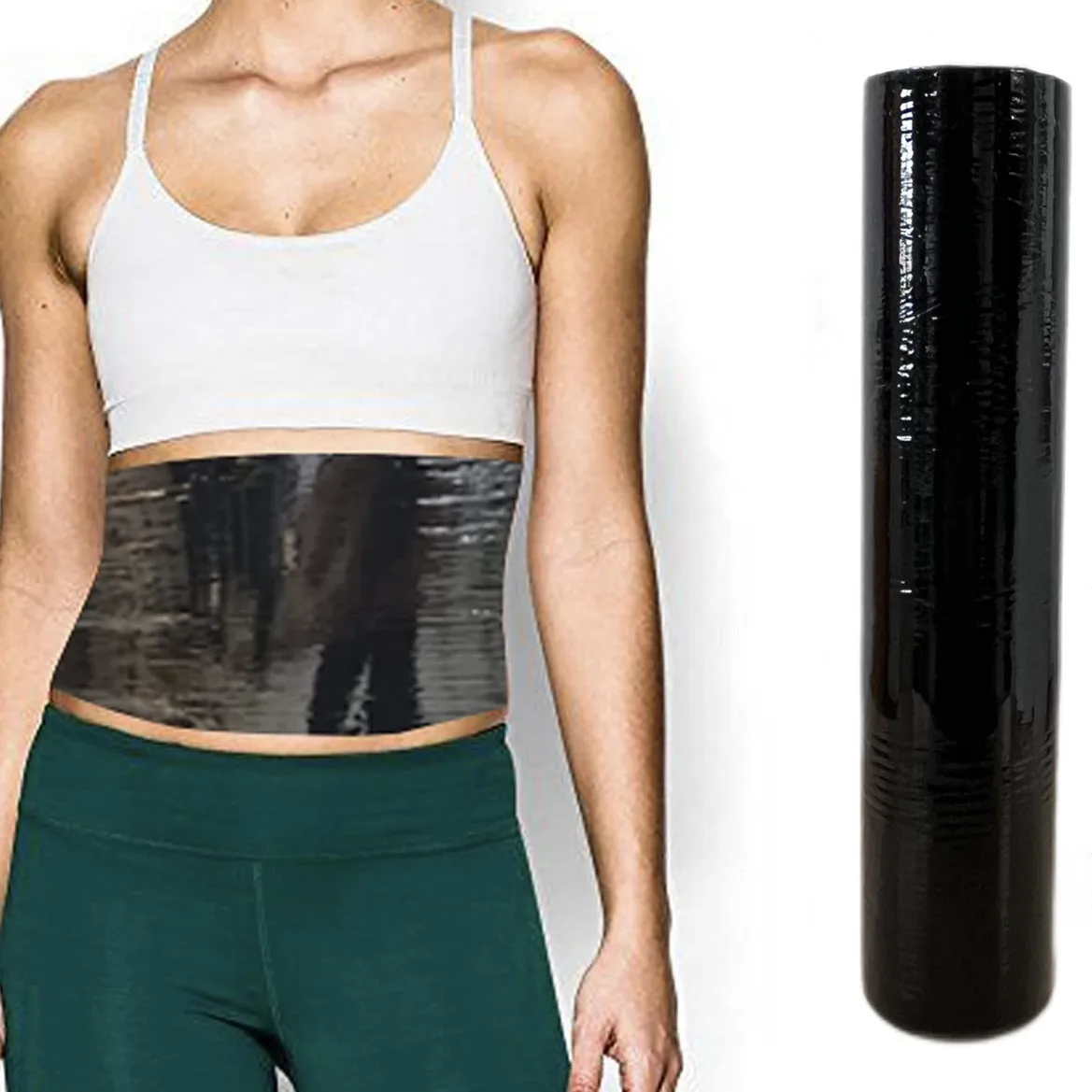 200FT 8inch Magic Black Osmotic Plastic Body Slimming Wrap Film Contouring Osmotic Plastic Workout & Sweat Enhancer Stomach Wrap