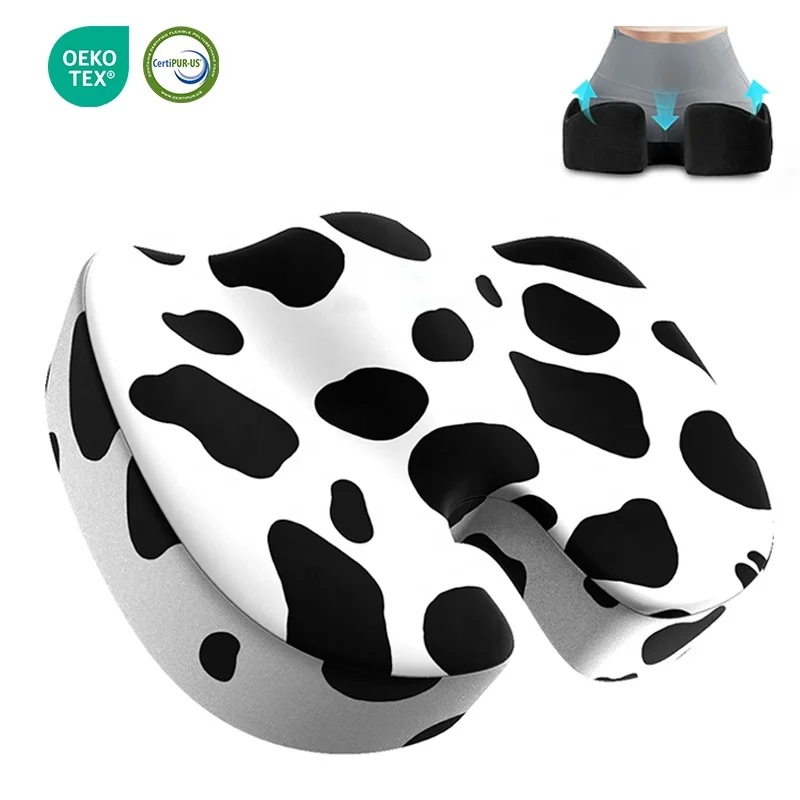 Custom Cow Pattern Printed Christmas Large Premium Memory Foam Seat Cushion for Coccyx Pain Alleviates Sciatica Hip Pain