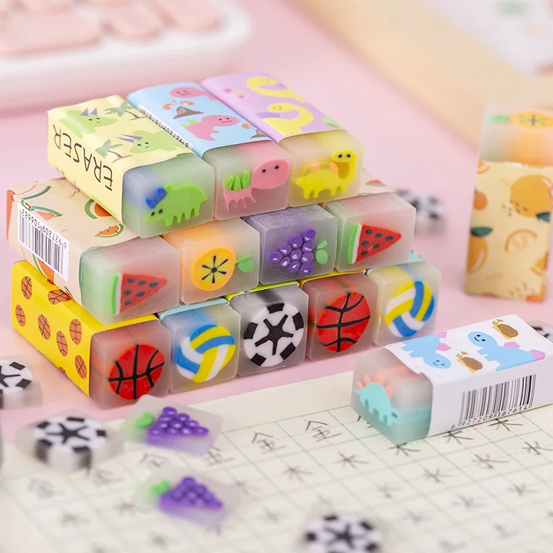 Wholesale Student Stationery Pvc Strawberry Watermelon Dinosaur Eraser Cute Cartoon Fruit Eraser