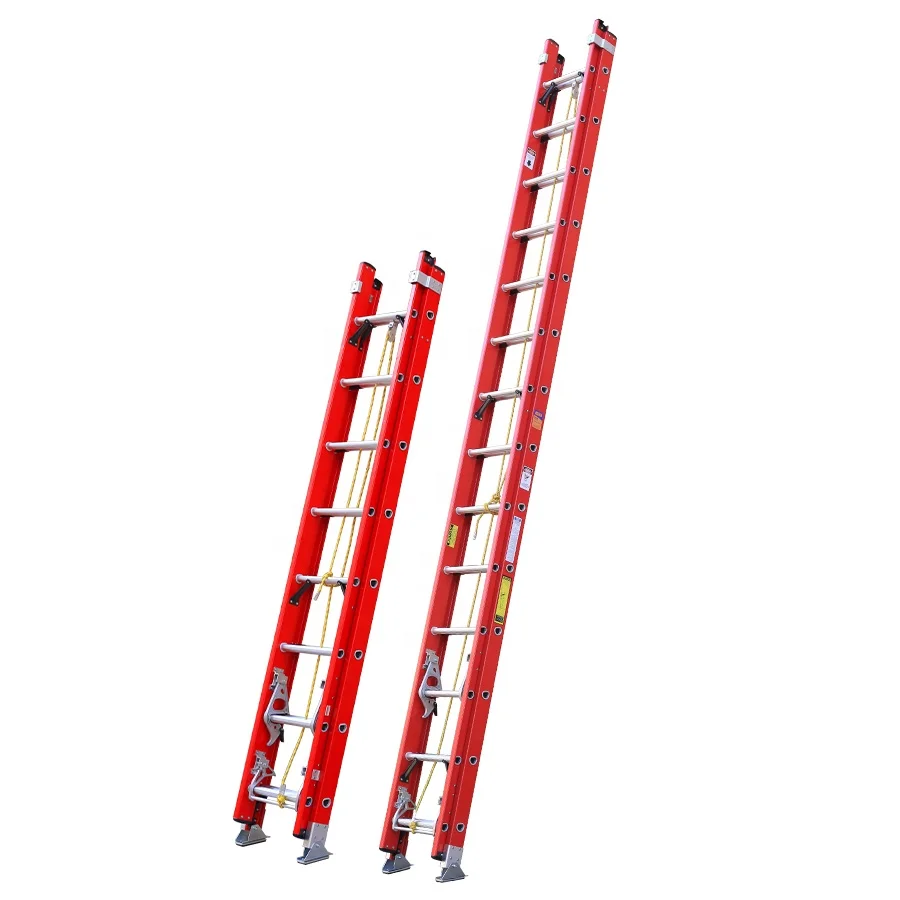24ft 28ft 12m ANSI Red and Yellow Extension Ladder Fiberglass Manufacturer