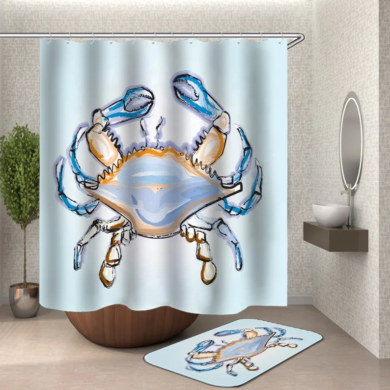 i@home ready made new design 3d fashionably bathroom ocean blue shower curtain island set