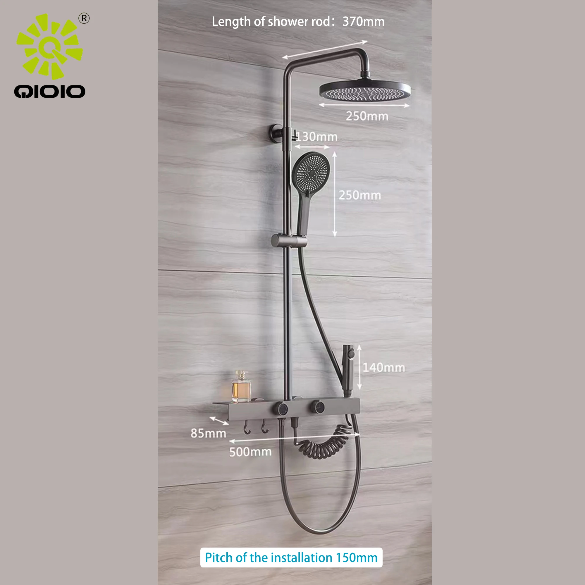 Brass Body Space Aluminum Bathroom Wall Mounted Bath Faucet Shower Sets with shelve Round shower head