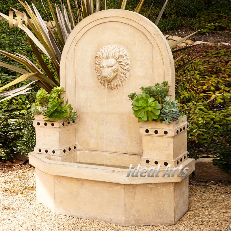 Antique Stone Marble Lion Head Wall Decor Water Waterfall Fountains For Garden Outdoor