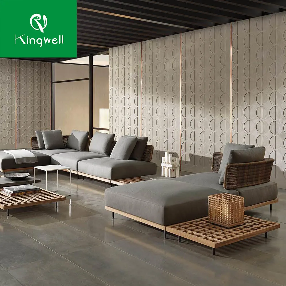 Luxury garden furniture aluminum teak wood furniture outdoor sofa garden sets