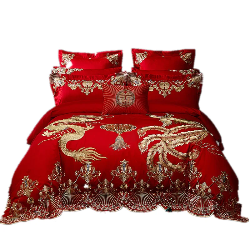 
OEM ODM 100% cotton Luxury Jacquard Woven chinese wedding stylered delicate Bedding Set 