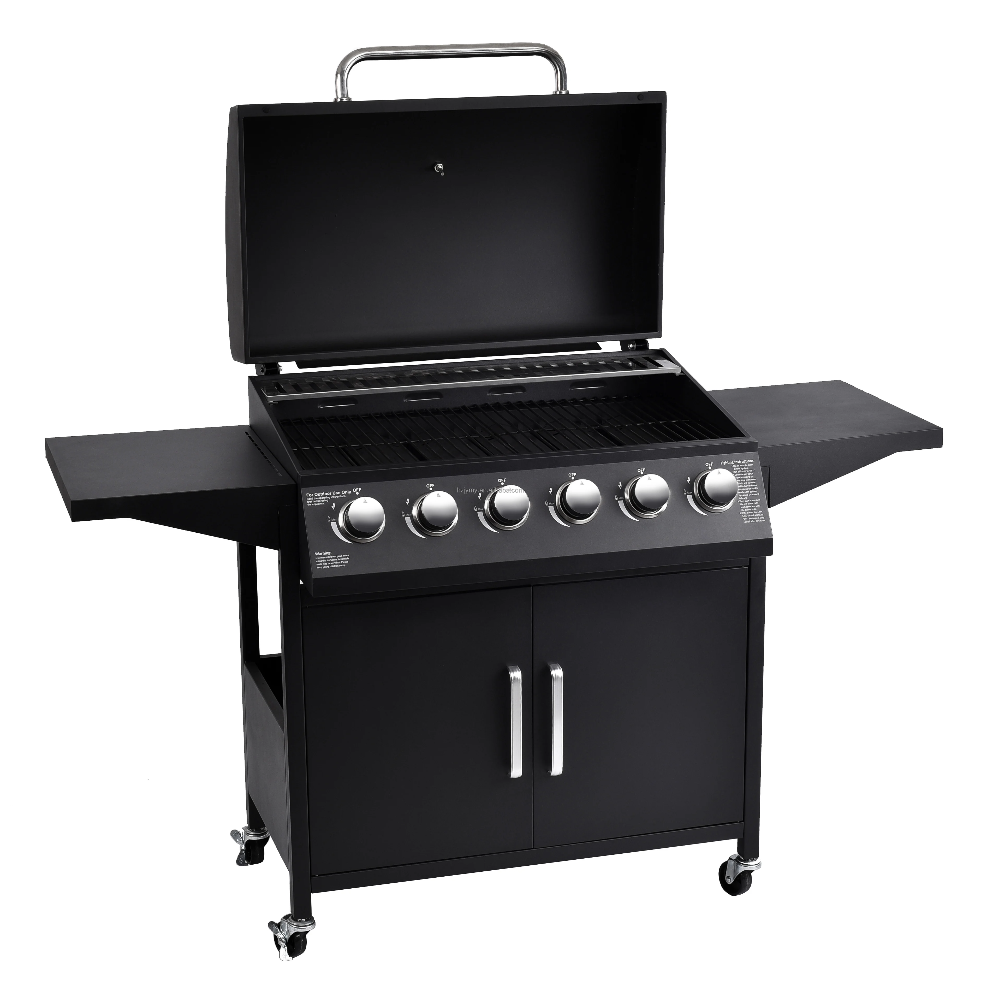 Outdoor Trolley Square Metal German Barbecue Gas BBQ Grill 6 Main Burners BBQ Gas Grills
