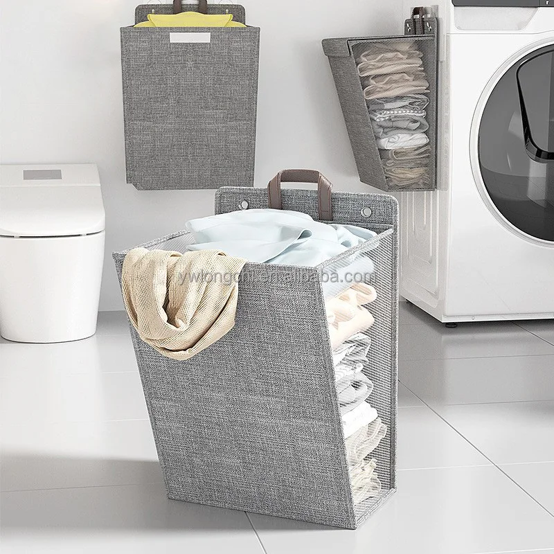 2024 Practical Wall Mount Collapsible Fabric Storage Basket for Household Laundry Dirty basket with Handle