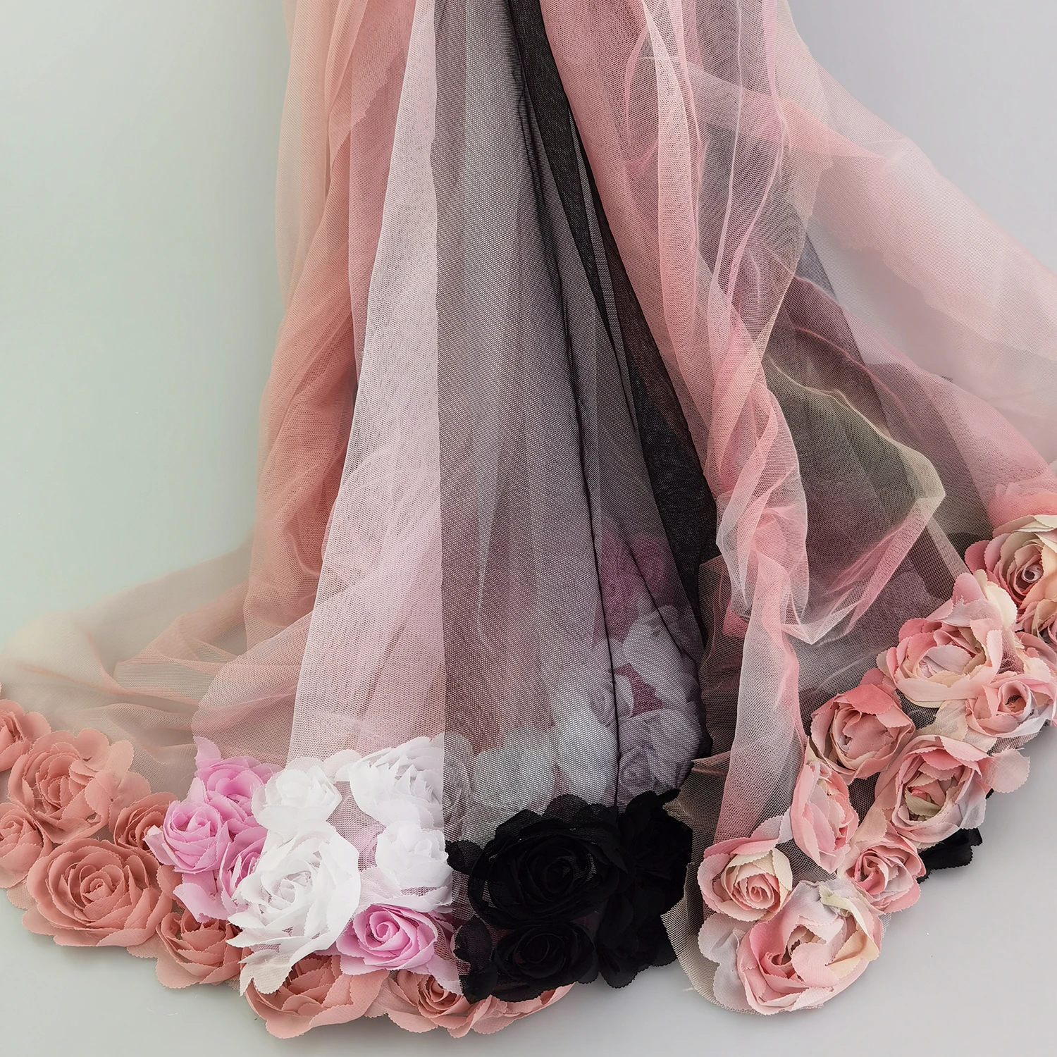 Кружевная сетчатая ткань с 3D вышивкой для вечернего платья