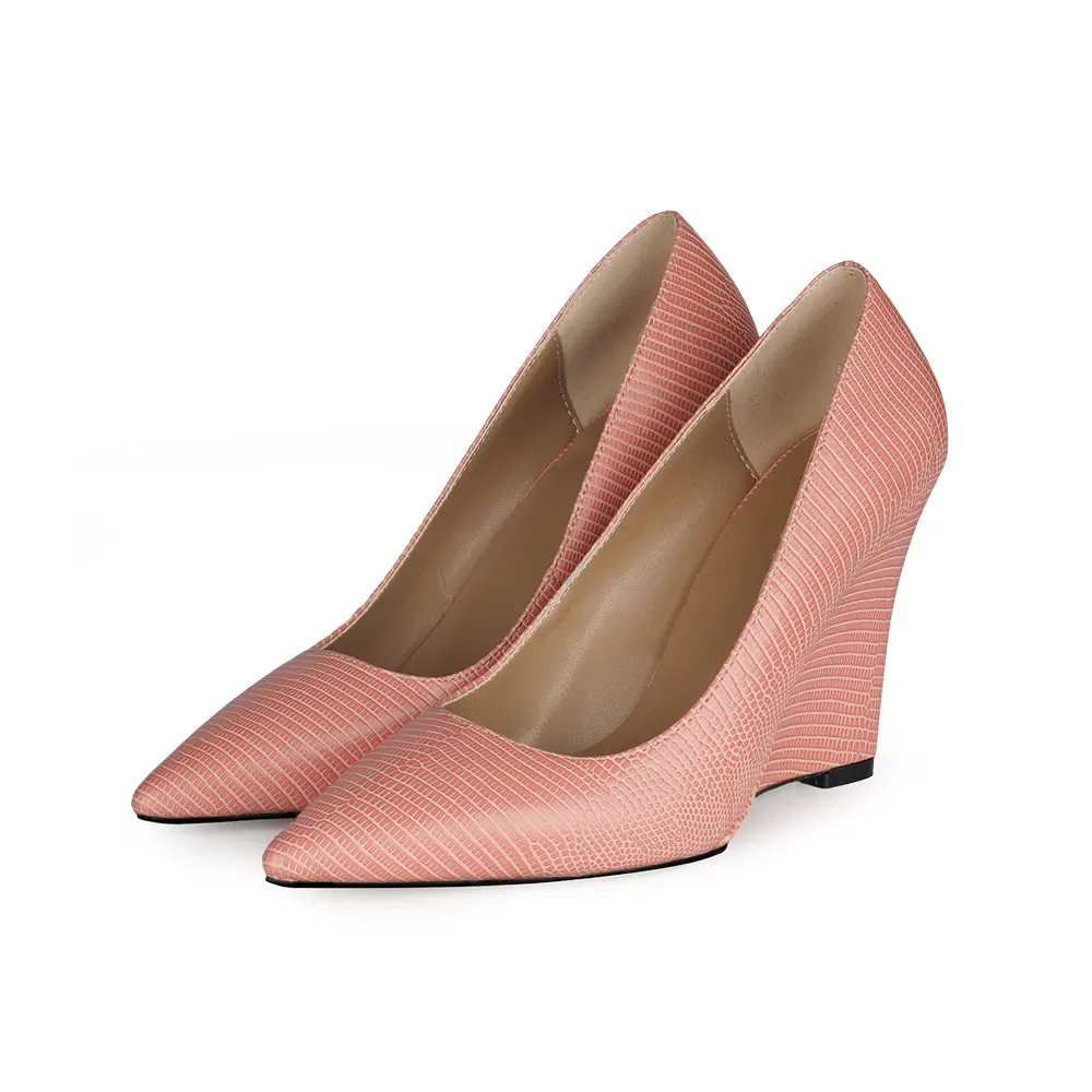 Designer Style Women Snakes Skin Pumps Pointed Toe High Heels Wedge Ladies Shoes