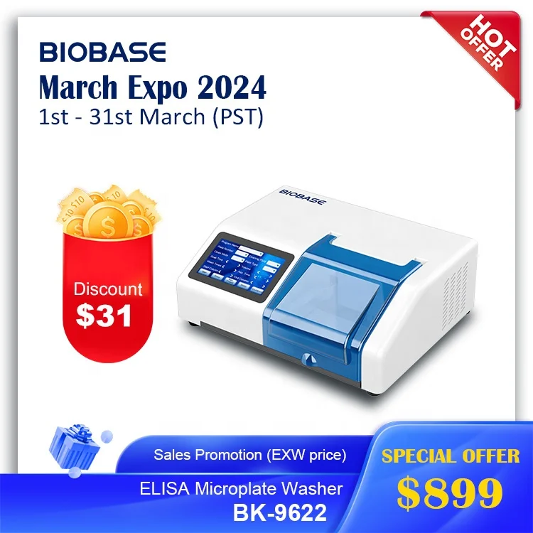 BIOBASE china elisa microplate washer manufacturer 96-well semi-auto microplate elisa washer for laboratory and hospital