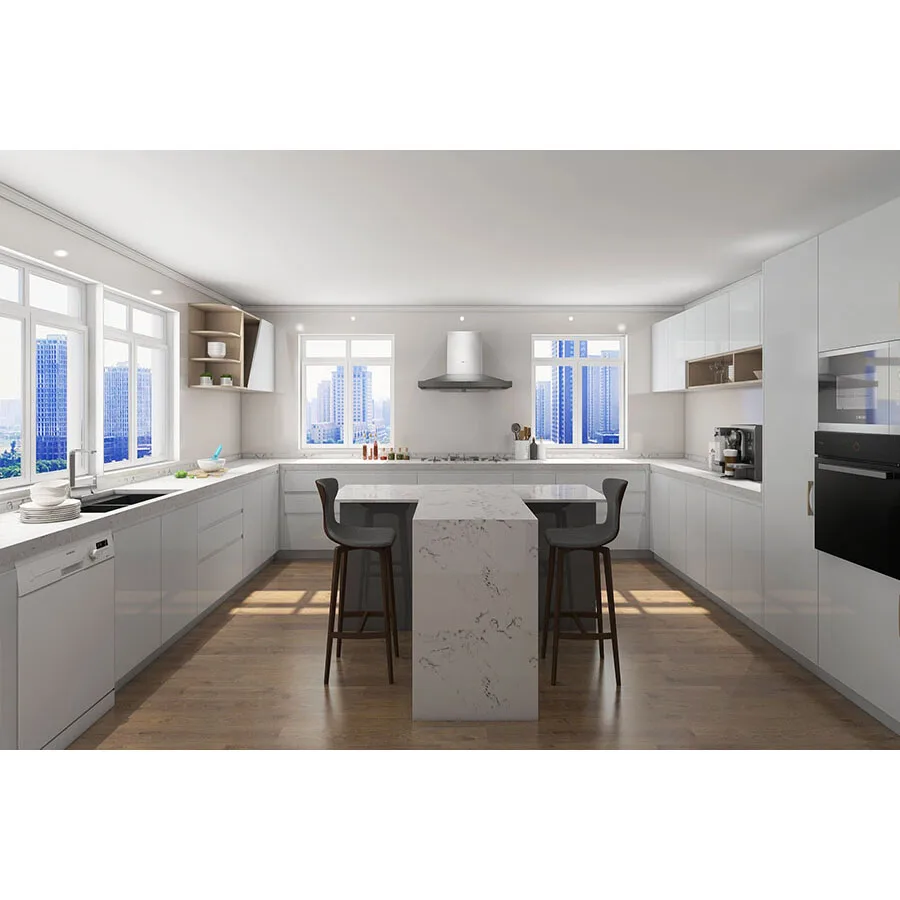 White Popular classic design plywood  quality control timber lacquer style kitchen cabinets