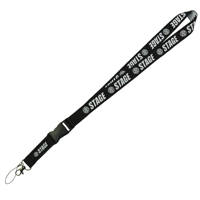 Black Color Lanyard Breakaway Custom Silkscreen Printing Logo Polyester Airbus Lanyards for Mobile Phone