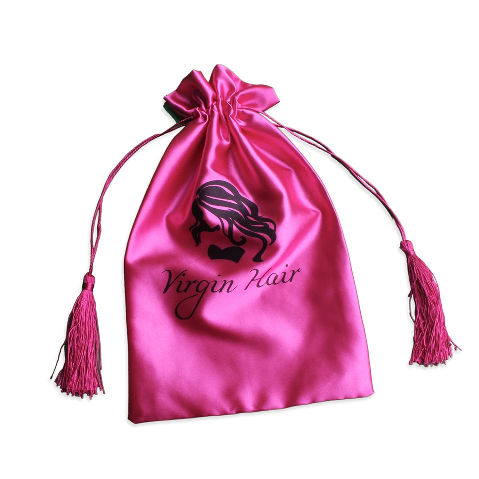 
Custom Rose Pink Satin Bags Pouches for Hair Extensions Satin Drawstring Bag 