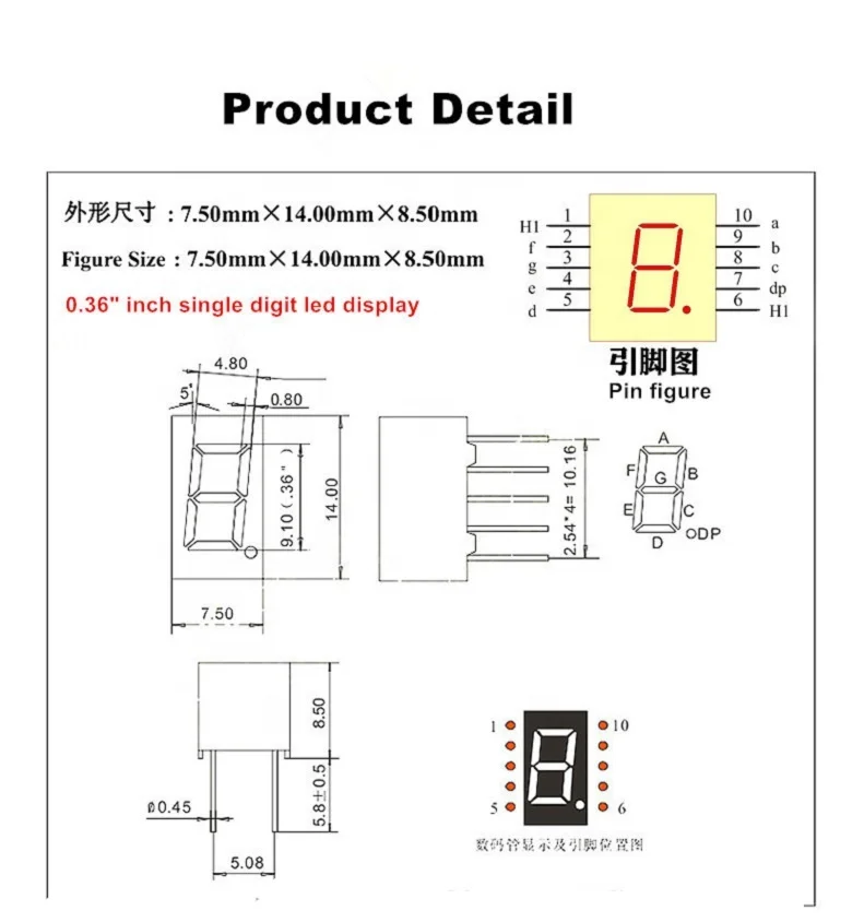 0.36 Inch 1 2 3 4 Digit Digital Tube 7 Segment Led Display Red White Blue