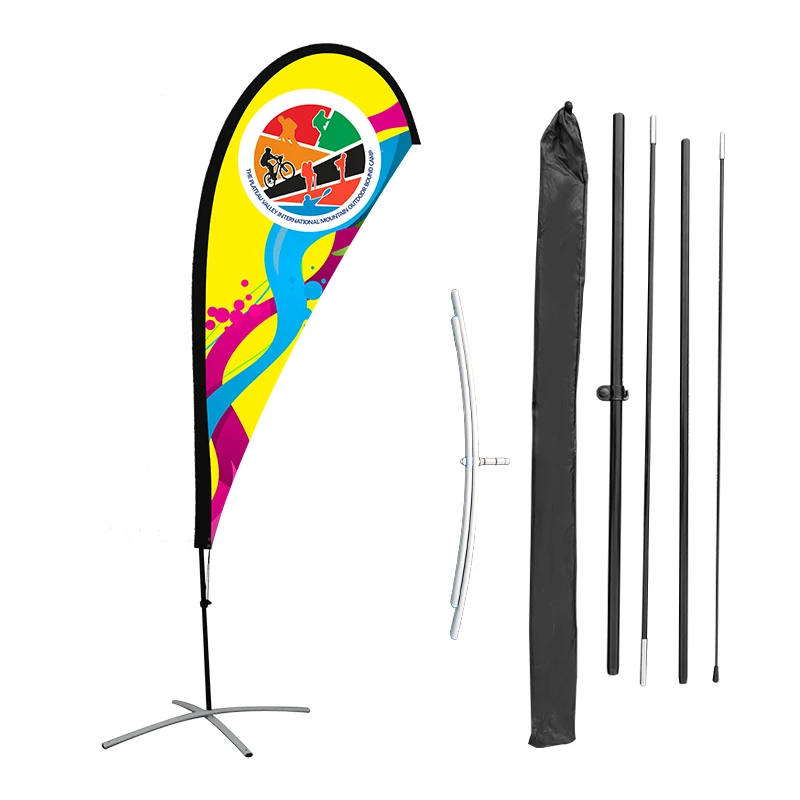 Custom Outdoor Fiberglass Flagpole with Iron Spike Base and Water Bag for Automotive Insurance Racing Flags Beach Flags etc.