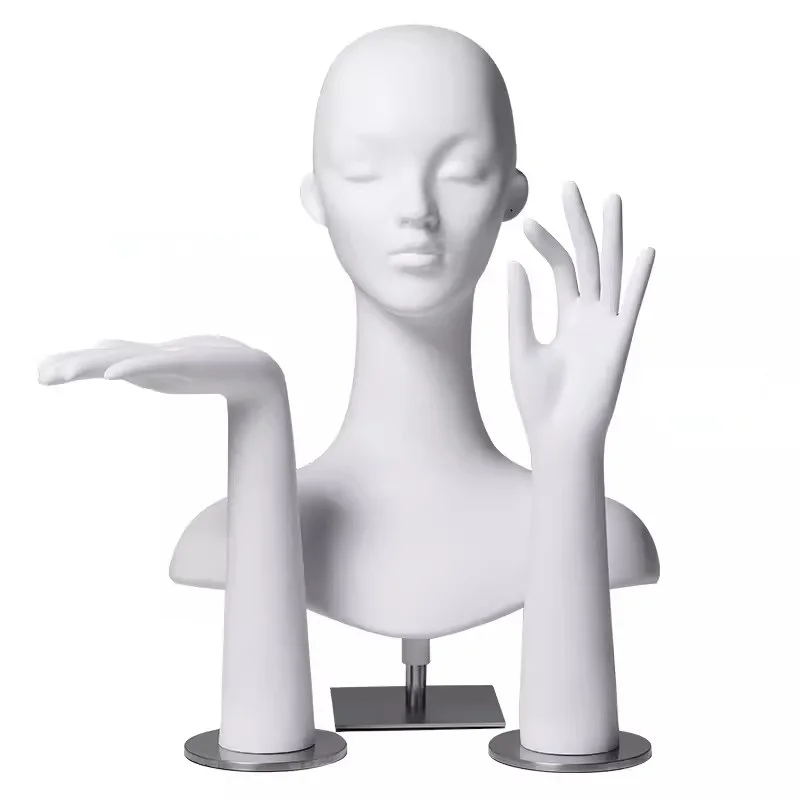 Plastic Mannequin Head with 2pcs Mannequin Hands Sale For Wigs Hat Jewelry And Glasses Display