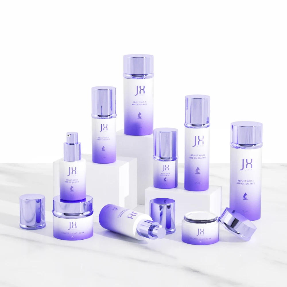 Wholesale luxury skincare body lotion cosmetic packaging glass empty container/serum/toner bottles cream jars with lid