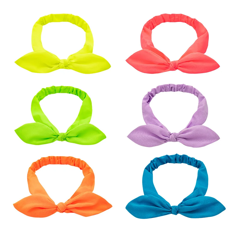 
RARA Fashion Women Girls Rabbit Ears Headband Fluorescent Chiffon Bow Cross Knot Hair Band Girls Headband 