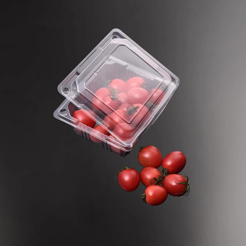 Disposable RPET PET Plastic Storage Container Clear Clamshell Blister Custom Grape Blueberry Tomato 500g Fruit Packaging Box