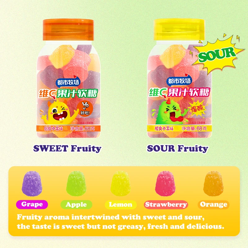 Zero-Fat Fruit Flavored Gummies Irresistibly Yummy Treats Vitamin C-Enriched Fruity Gummy Candy Lip-Puckering Goodness