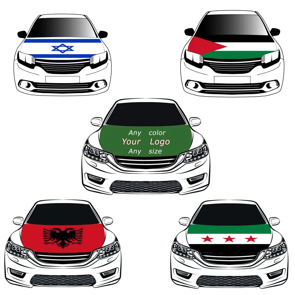 Custom Mexico Car Hood Cover Qatar Sublimation Blank Flag Polyester  Engine Elastic Fabrics Bonnet Banner Palestine Car Flag