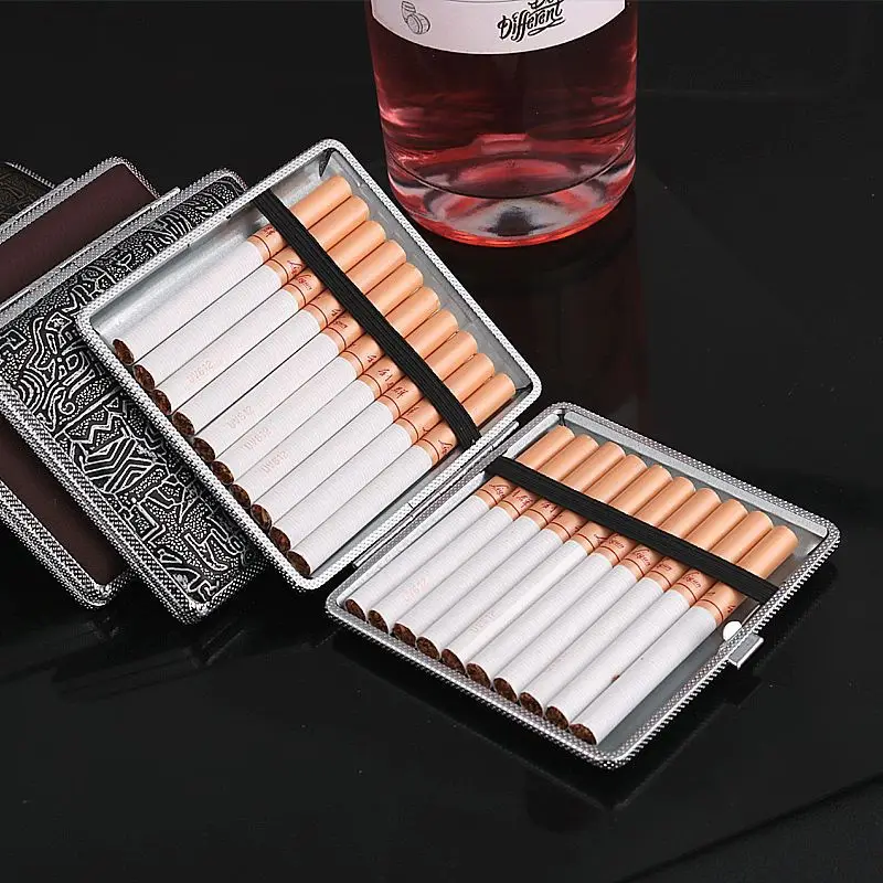 Wholesale Men Promotional Business Gifts 20pcs PU Leather Cigarette Box Leather Cigarette Cases With Band