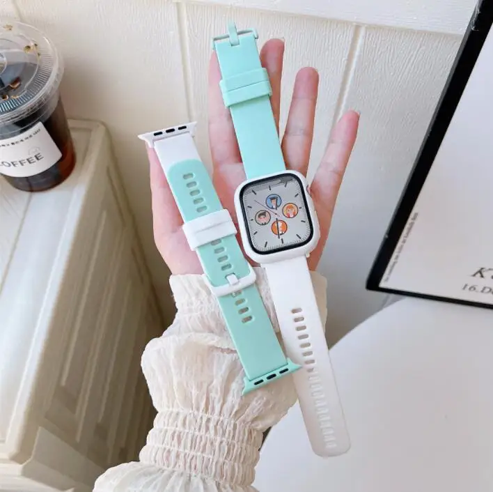 Sport Multicolor Silicone Band with Case for Apple Watch Series 8 7 6 5 4 3 2 1 SE