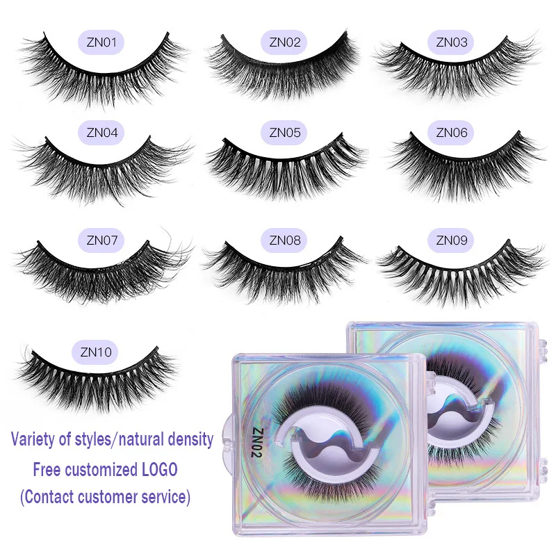 Wholesale 1 Pair Reusable Self Adhesive Eyelashes No Glue Self Adhesive Eyelash Vendor Clear Boxes Single Pair Strip Eyelashes