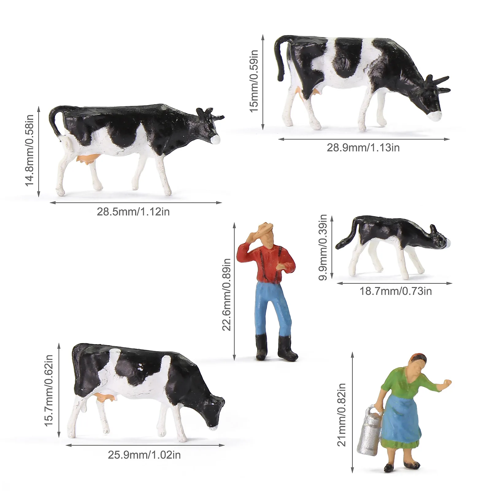 AN8720 Model Train Railway Painted Herder Farm Animals HO Scale 1:87 Model Black White Cows