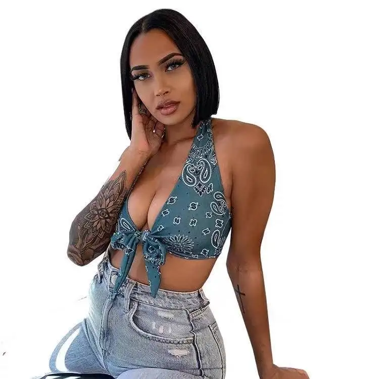 
2021 New Ladies Vest Summer Fashion Beach Underwear Printed Halter Casual Vest 