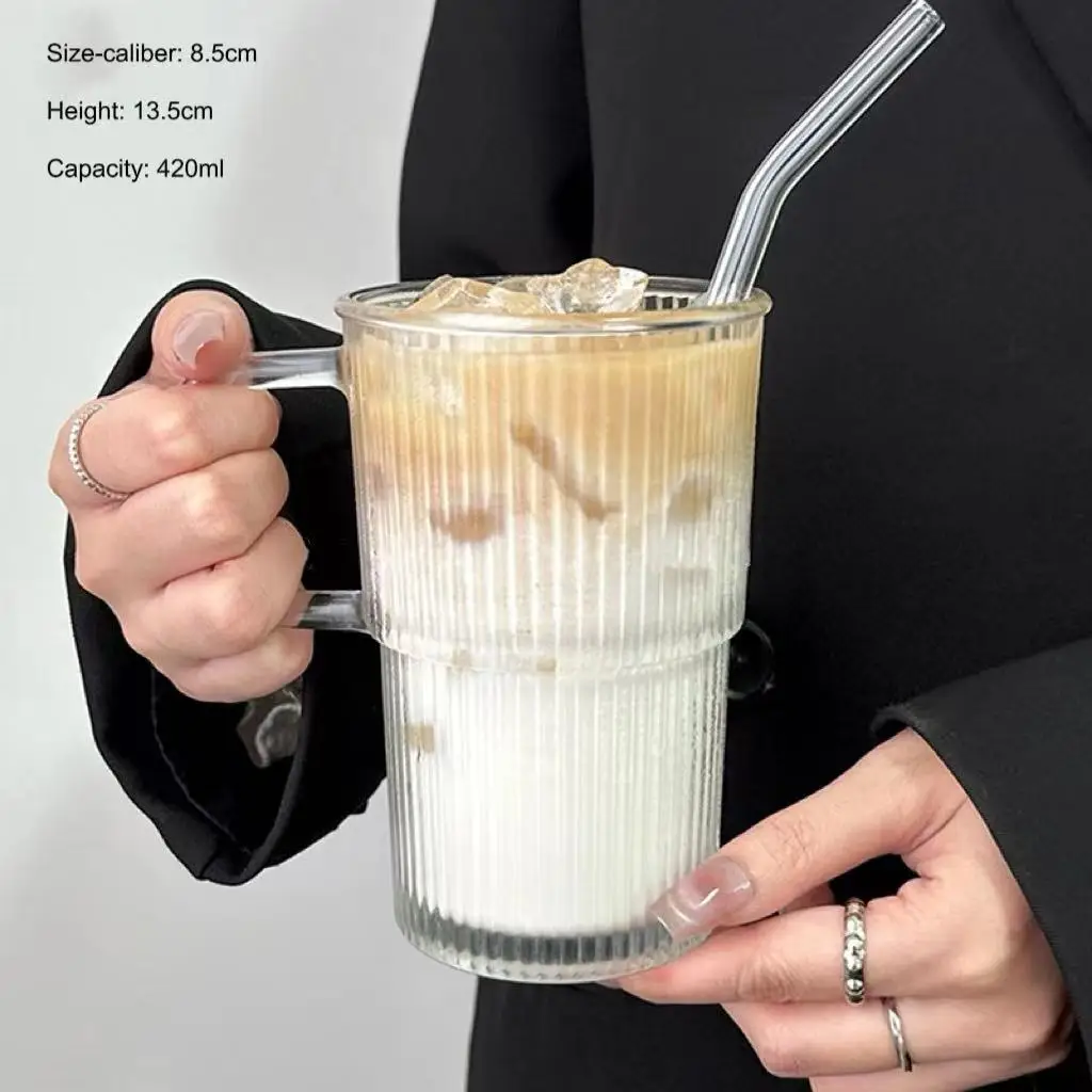 Wholesale Ribbed Simple Vertical Stripe Glass Ice Coffee Tea Milk Mug Custom Coffee Mugs