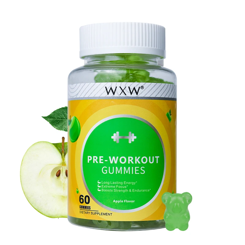 WXW Stock Pre-Workout Gummies Energy Boosting Gummy Workout Supplement Gummies Boosts Strength & Endurance