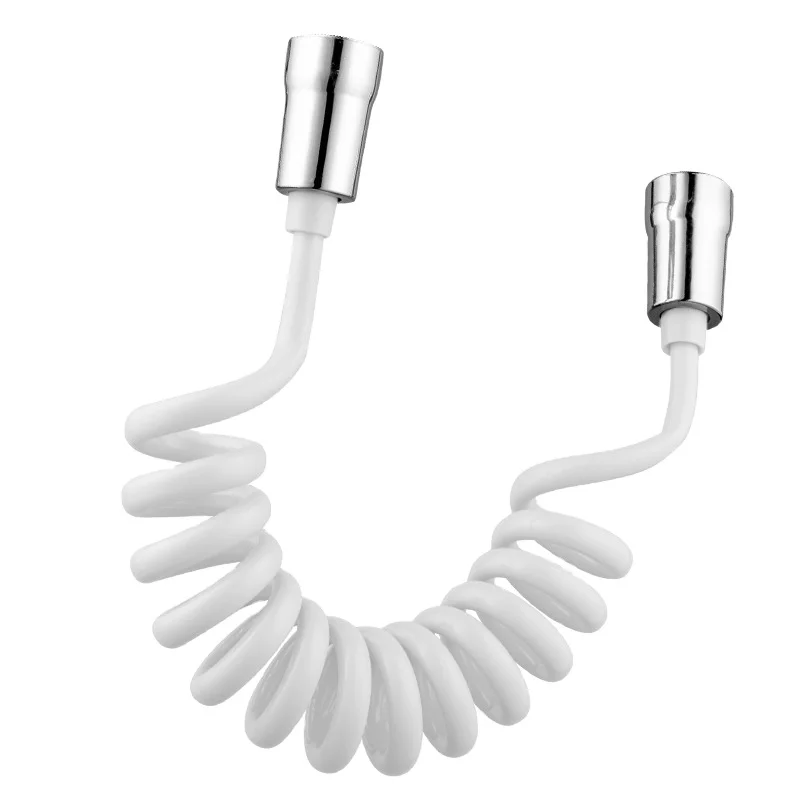 Bathroom Accessory Twist PU Shower Head Hose Spring Bidet Spray Gun Inlet Pipe White Telephone Line Tube