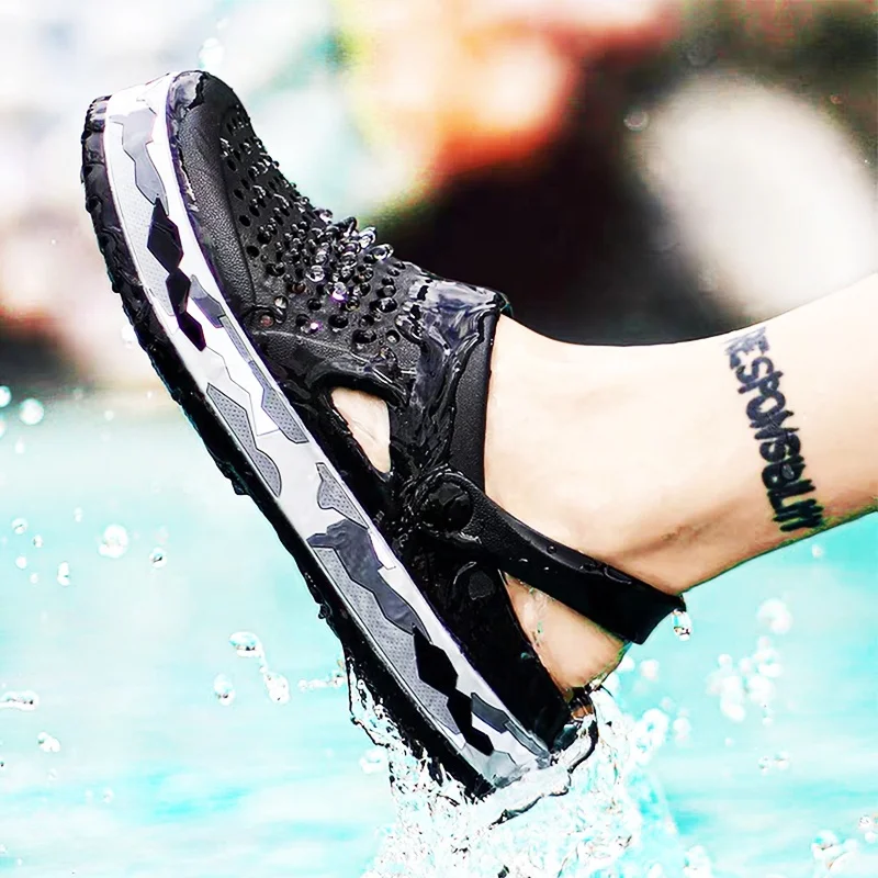 pattrily hot sell water shoes mules domes style slip platform women water proof plastic shoes mens water hole clogs shoes