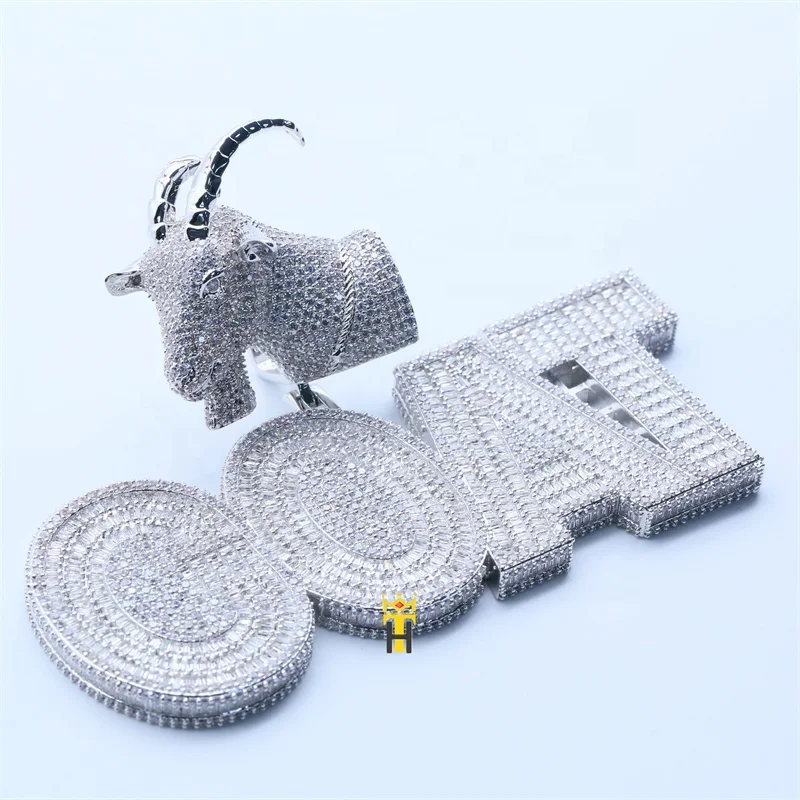 Animal goat name letters necklace personalized pendant iced out bling cubic zircon hip hop jewelry