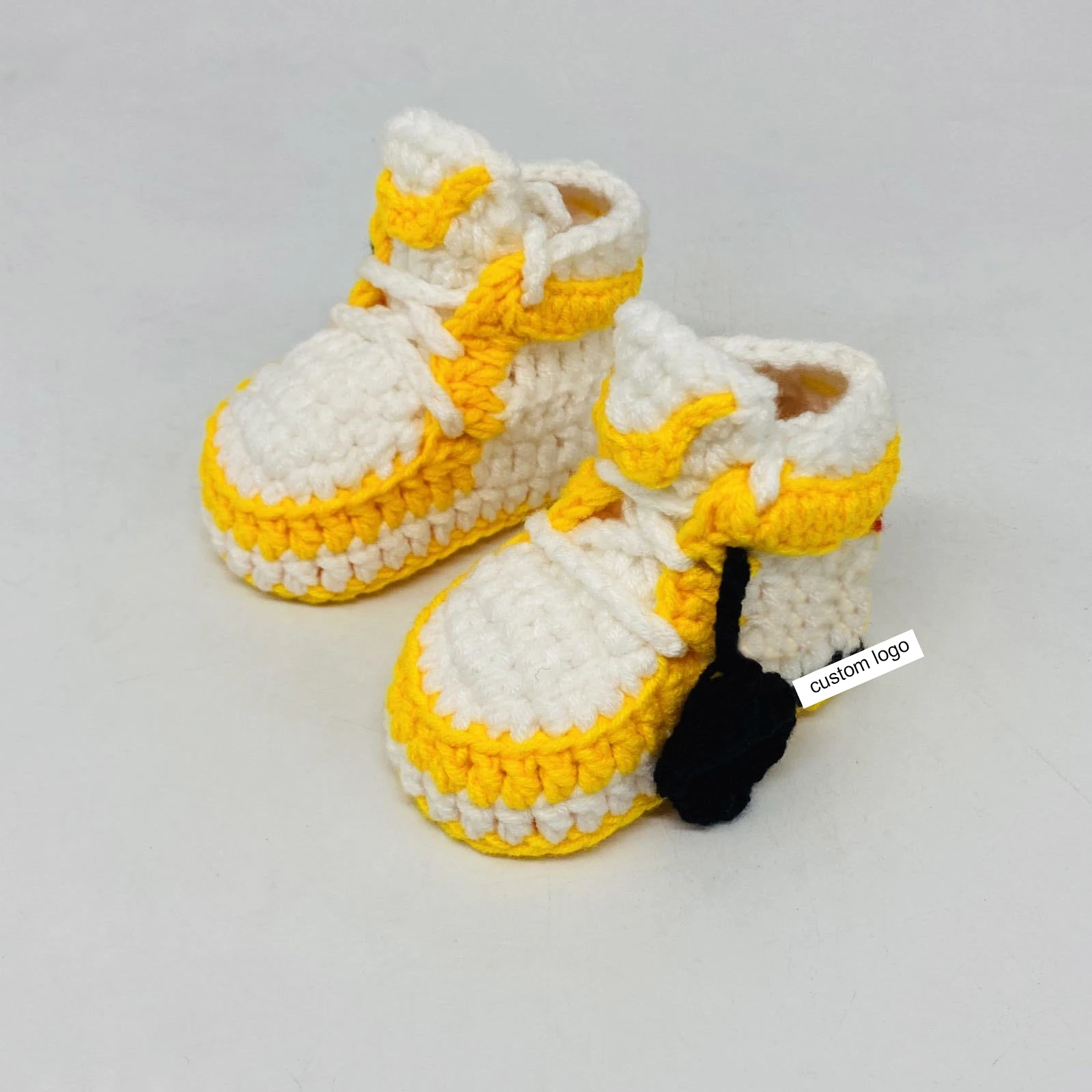 
OEM service new design yellow crochet sneakers four season indoor wear infant cotton crochet handmade newborn baby shoes 