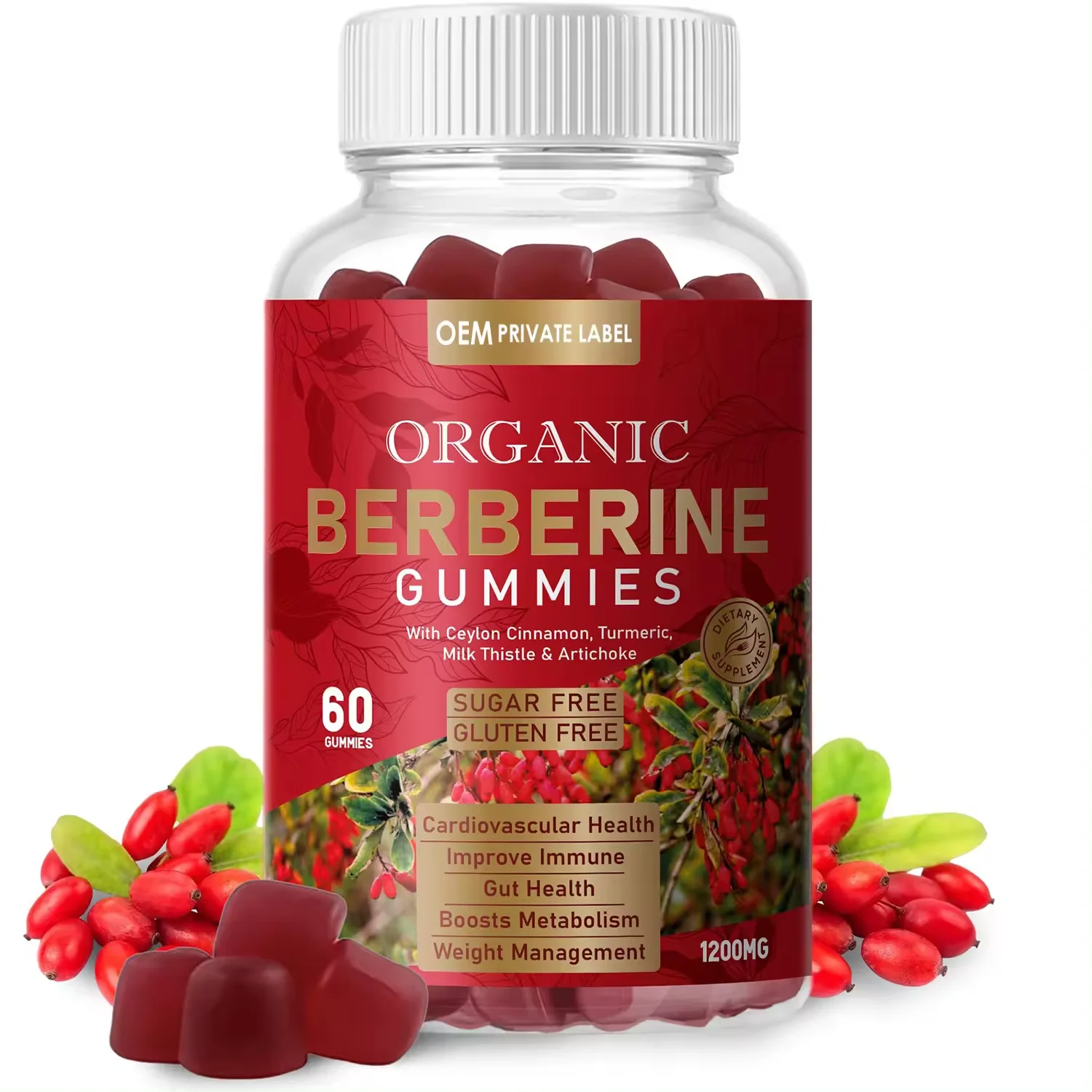Biocaro Berberine HCL Supplement Berberine Gummies with Ceylon Cinnamon Support Heart Health Body Management & Immune