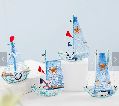 Cute Mini Sailing Boat Model Nautical Home Decor Cloth Sailboat Model Flag Table Ornament Wood Crafts